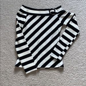 Off Shoulder Black & White Striped Sweater